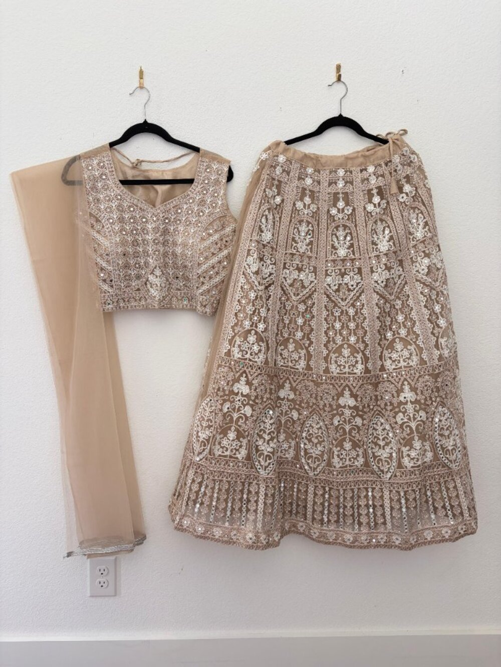 Champagne Beige Embroidered Lehenga Set | Sequin Bridal Lehenga | Indian outfit - Picture 9 of 11